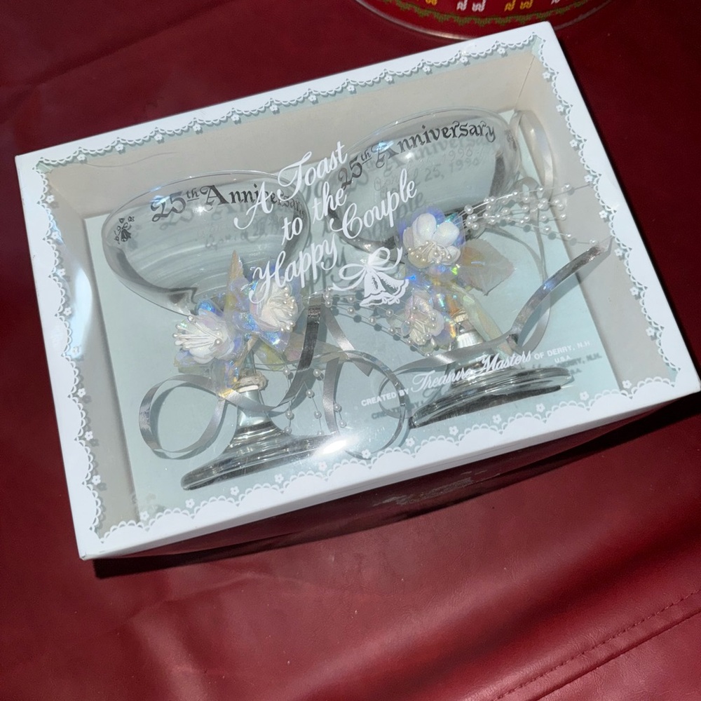 25th Anniversary Champagne Glasses by Treasure Masters Sterling Silver, Vintage